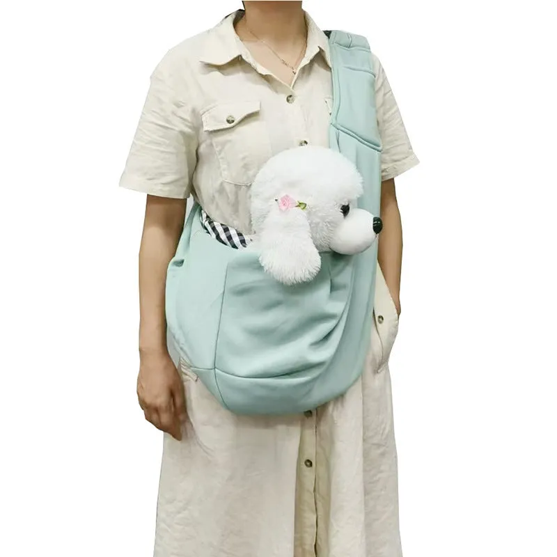 Soft polyester pet carrier bag with adjustable shoulder strap for small dogs under 7.5kg, shown in khaki colour.