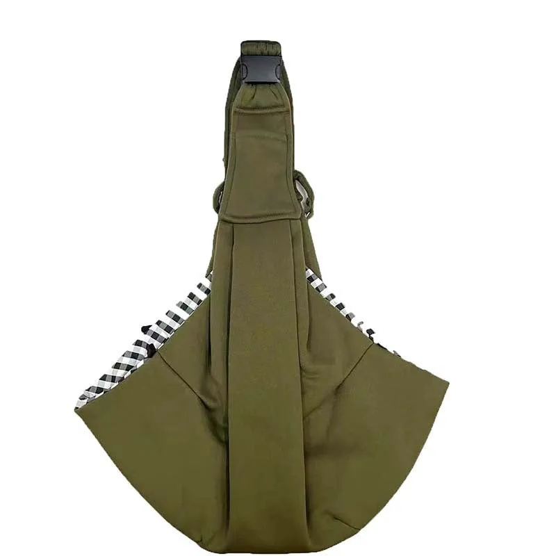 Soft polyester pet carrier bag with adjustable shoulder strap for small dogs under 7.5kg, shown in khaki colour.