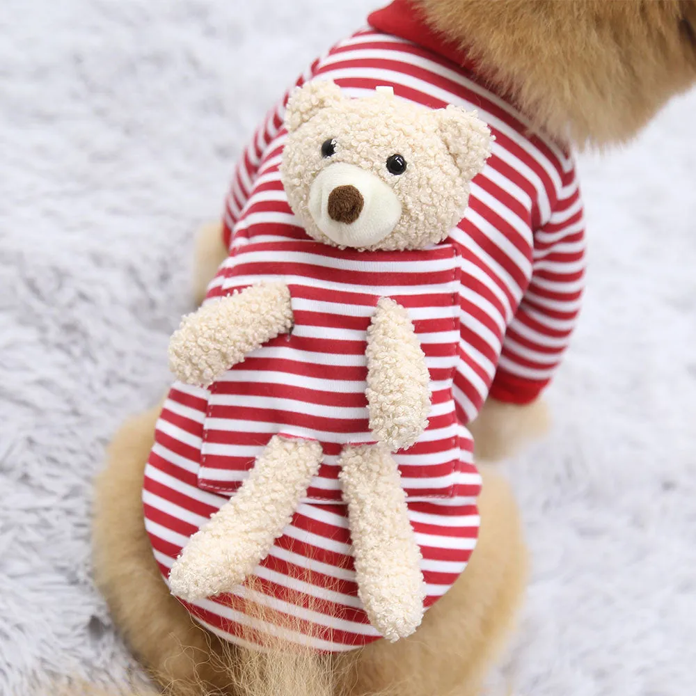 Cute teddy bear print polyester pet sweater for small dogs and cats on a white background