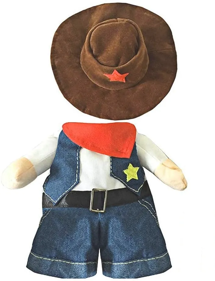 Pet denim cowboy costume with hat for cats and dogs dark blue cloth jacket set