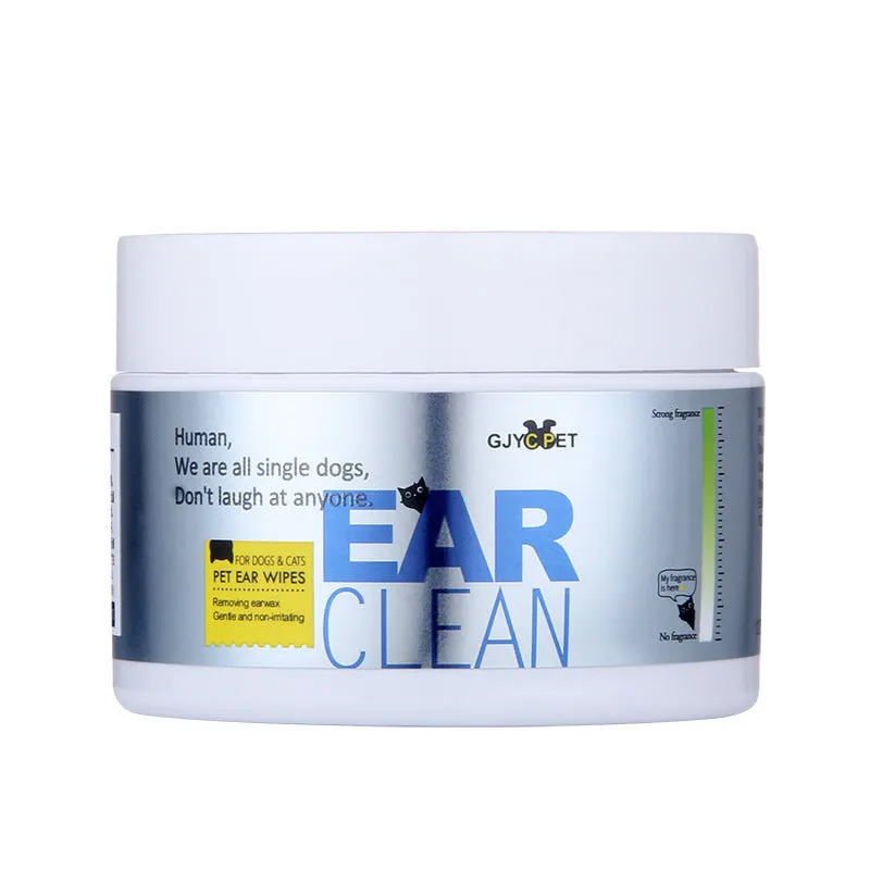 Pet cleaning kit with bottles of foot foam, ear liquid, deodorant spray and packs of disposable wipes for dogs and cats.