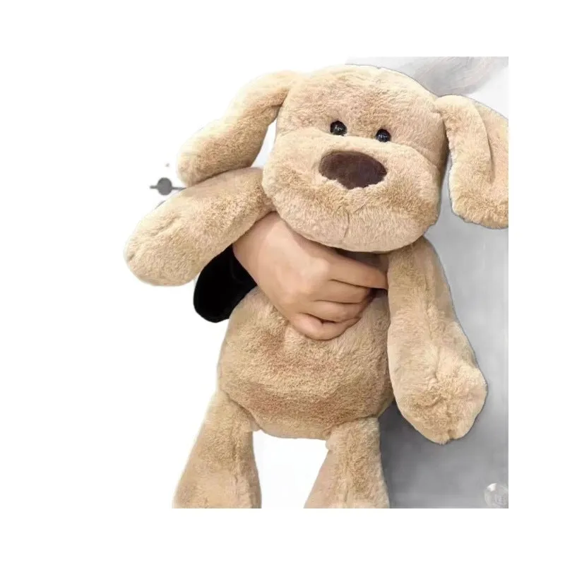 55cm khaki plush milk dog toy doll for infants, soft stuffed animal on white background
