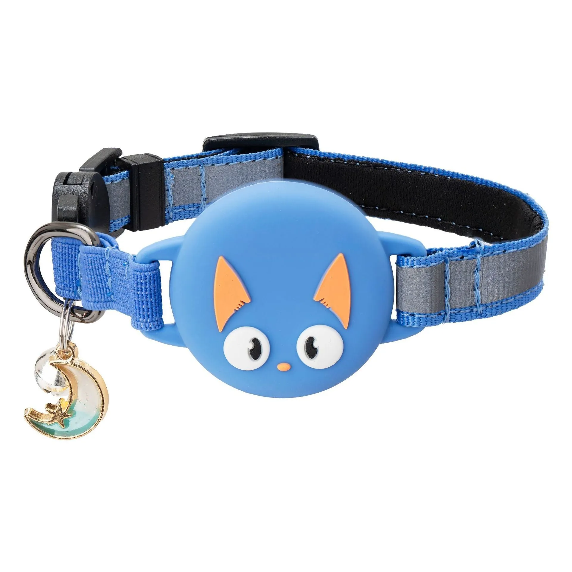 Reflective cat collar with tracker silicone case in blue on artificial leather material for cats and puppies