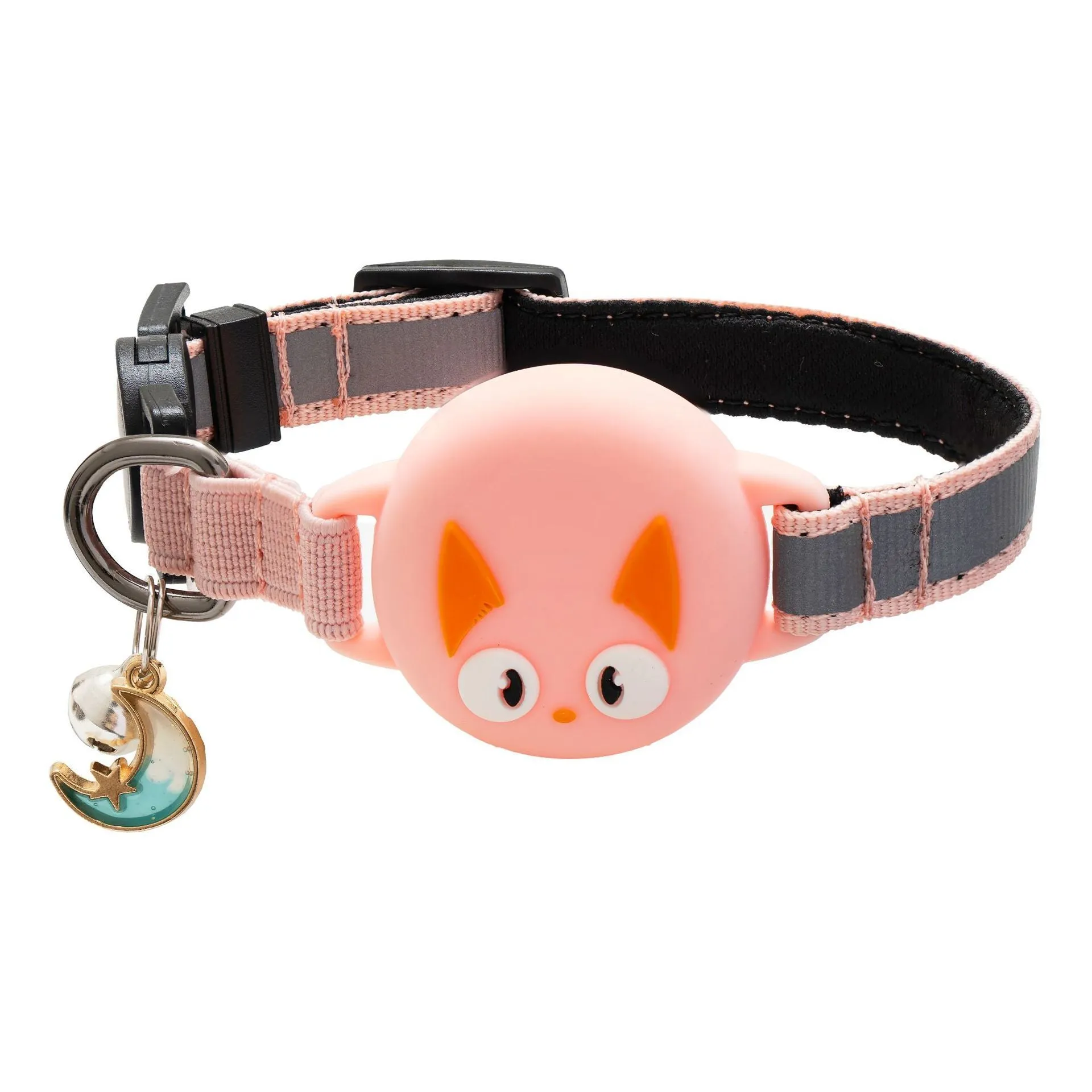 Reflective cat collar with tracker silicone case in blue on artificial leather material for cats and puppies