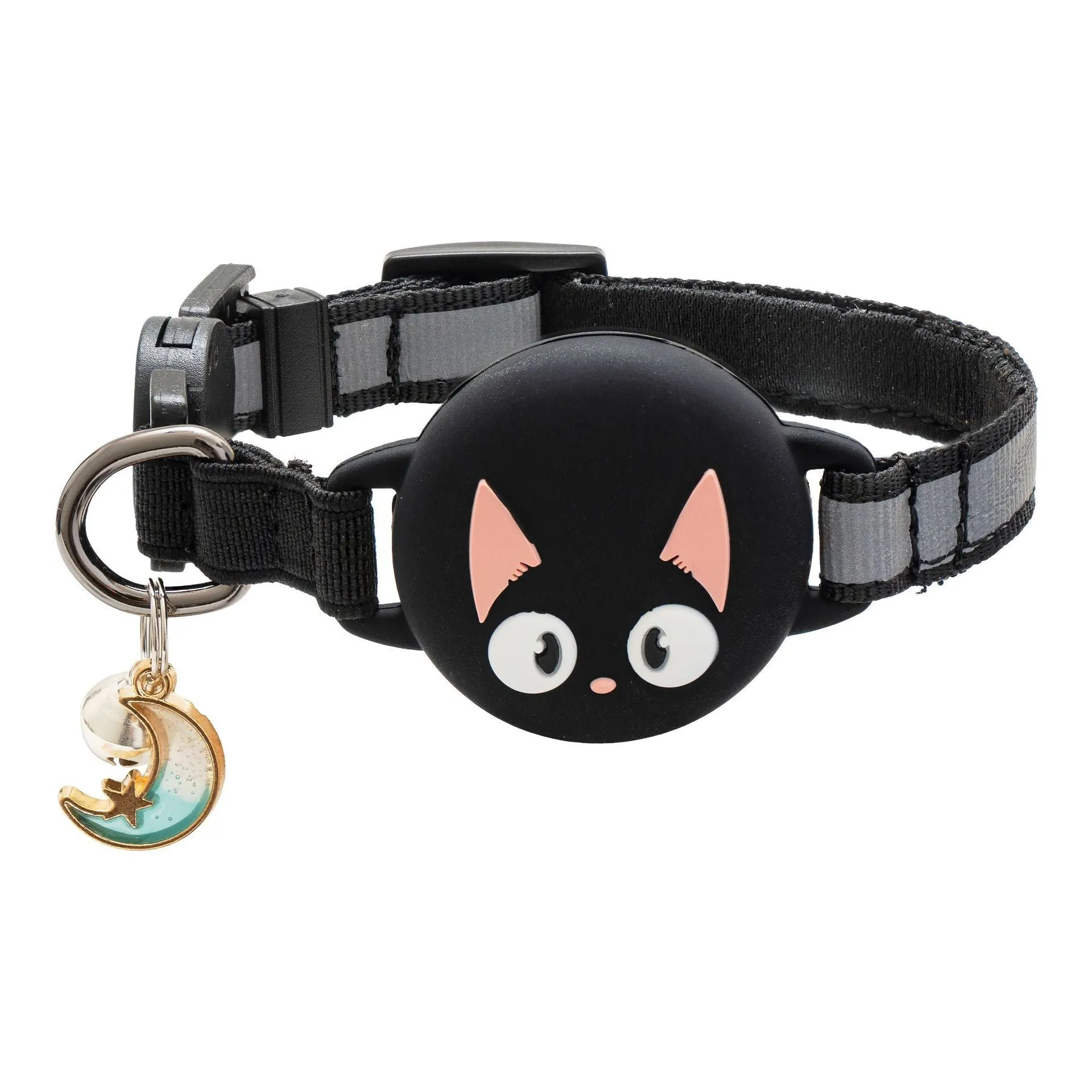 Reflective cat collar with tracker silicone case in blue on artificial leather material for cats and puppies