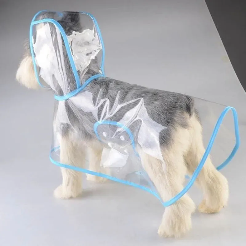 Pet raincoat for small dog, plastic waterproof coat in blue, with pull-on design, available in sizes XS to 8XL