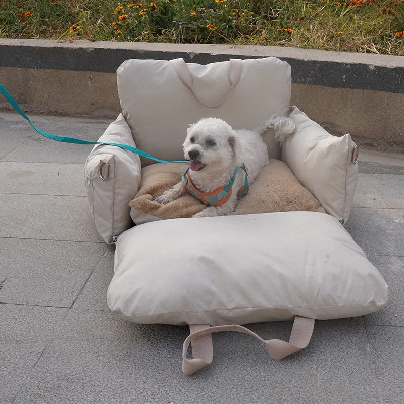 Linen car safety seat front dog bed in beige colour, 60x50x43cm cloth cushion for front seat