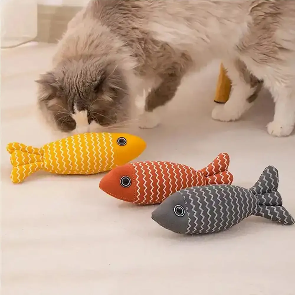Burlap fish catnip toy for kittens with organic catnip crinkle sound soft plush 8.27 inches