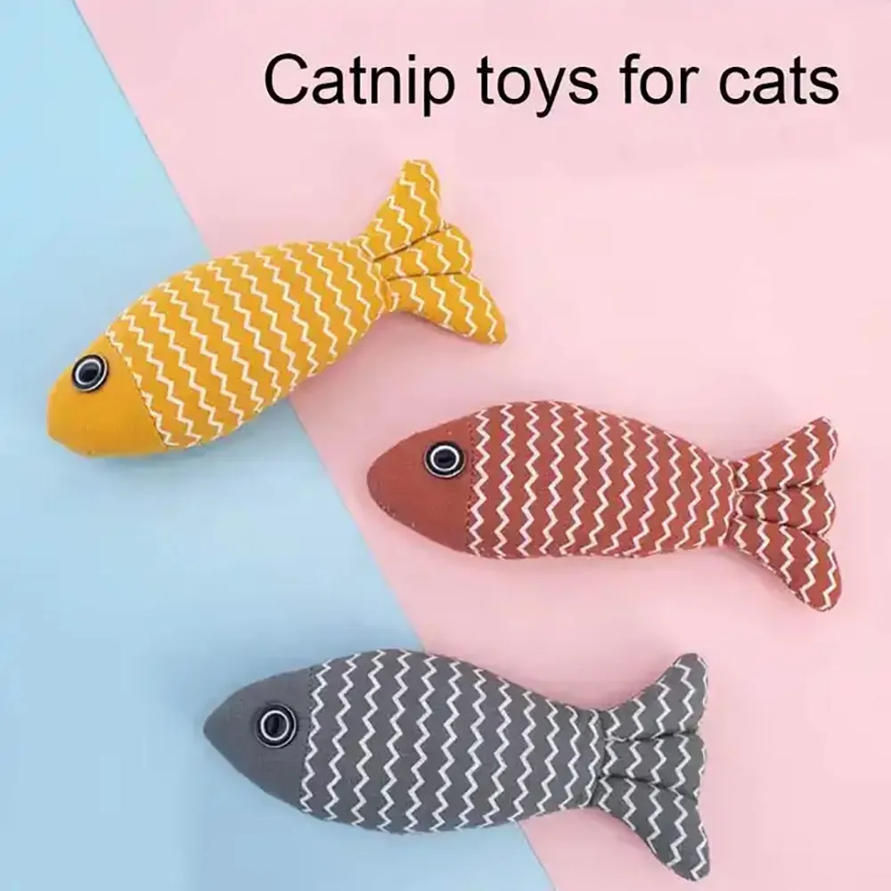 Burlap fish catnip toy for kittens with organic catnip crinkle sound soft plush 8.27 inches