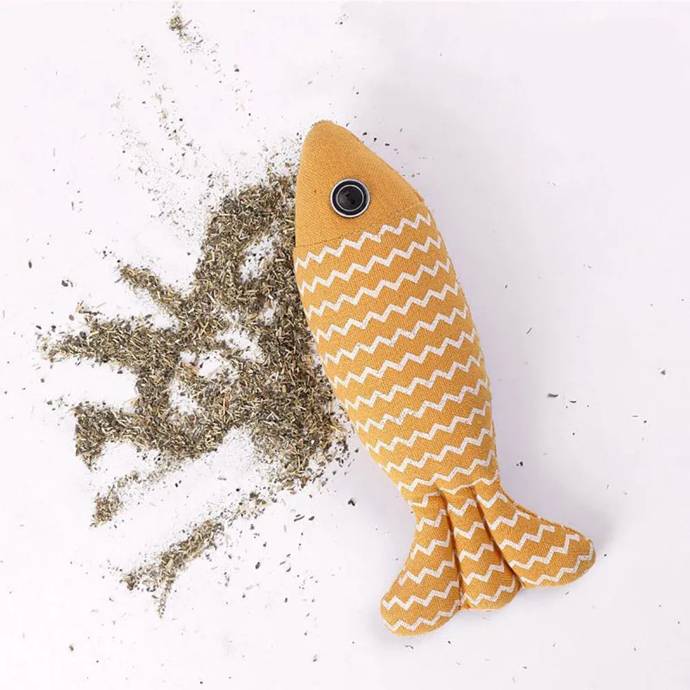Burlap fish catnip toy for kittens with organic catnip crinkle sound soft plush 8.27 inches