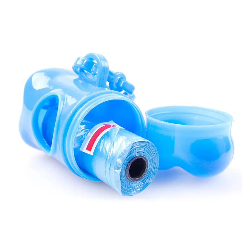 Dog traction rope set with folding PP bowl in blue and green on outdoor surface