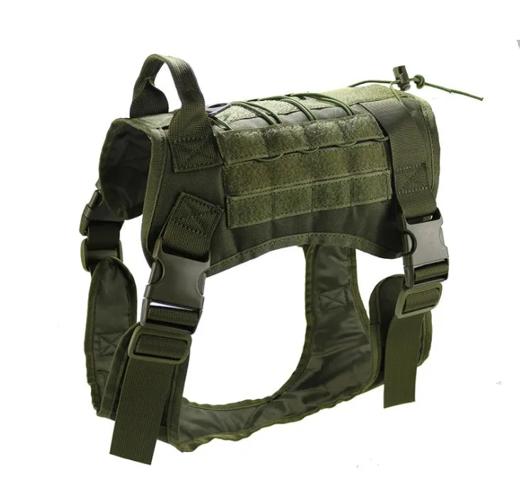 Tactical large dog vest in Army Green made from 1000D nylon with nylon webbing chest strap