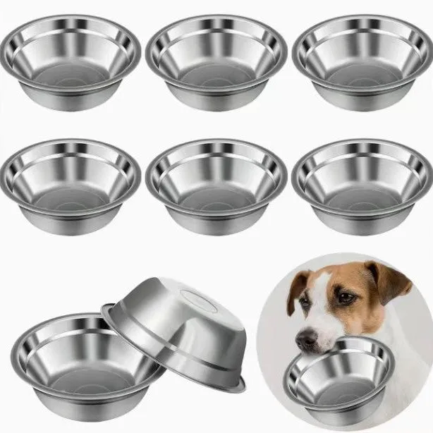 Stainless steel cat feeding bowl thickened pet plate 15cm diameter on light background