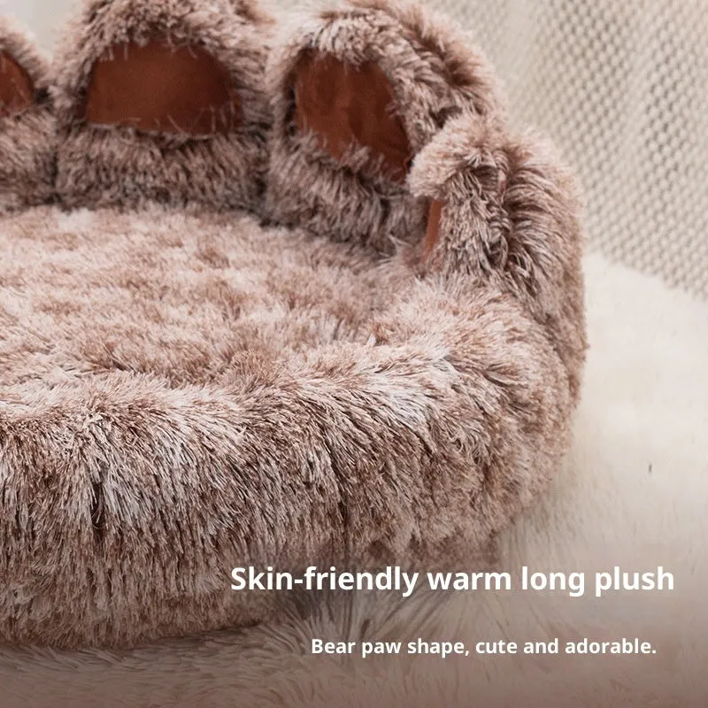 Plush kennel dog bed in double silk grey, hand-shaped brush nest design, diameter 60cm