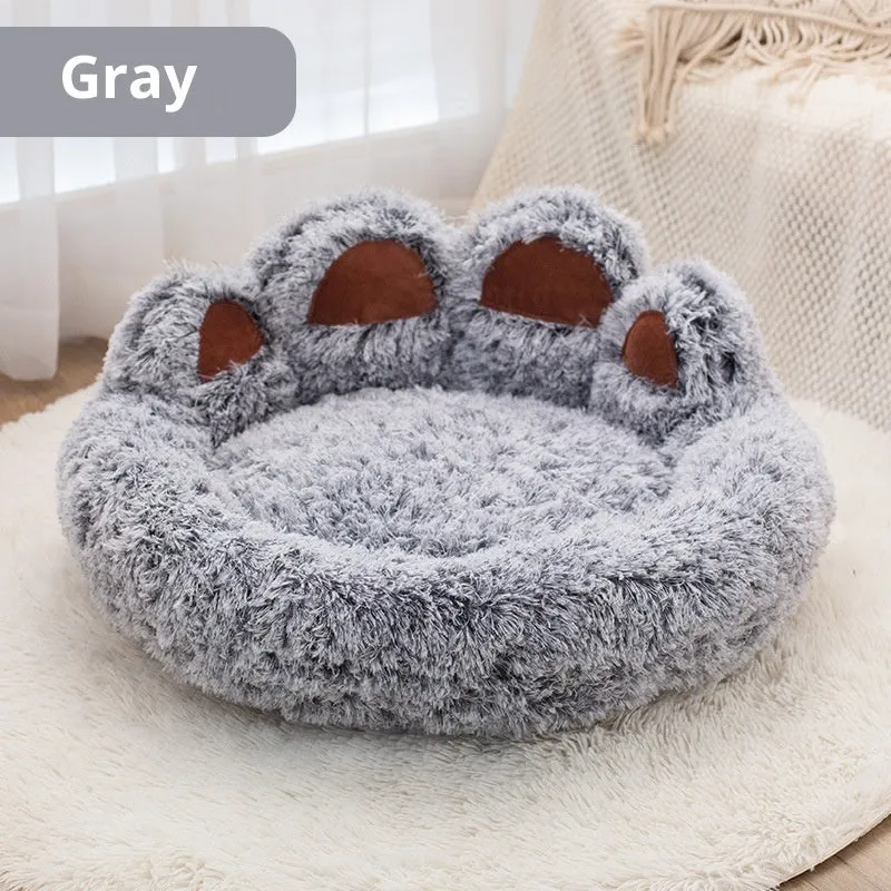 Plush kennel dog bed in double silk grey, hand-shaped brush nest design, diameter 60cm