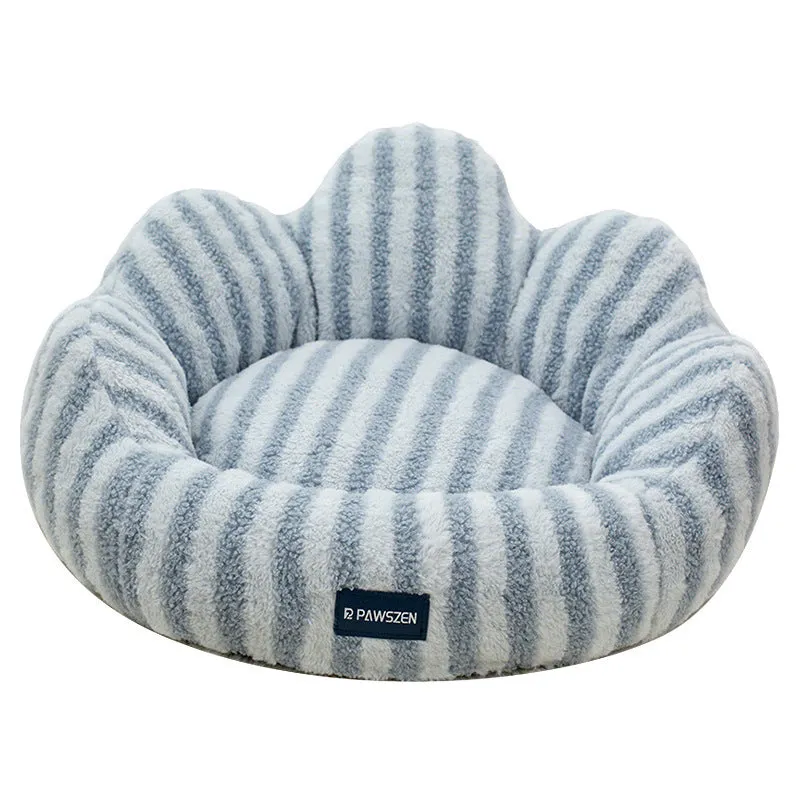 Thickened cloth cat nest in brown striped flower pattern, large size, on a white background