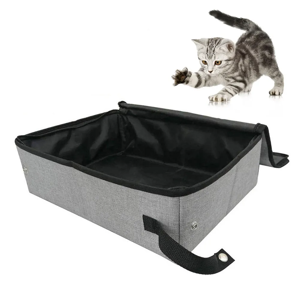 Foldable waterproof cat litter basin with lid in Grey, medium size 45x35x12.5 cm