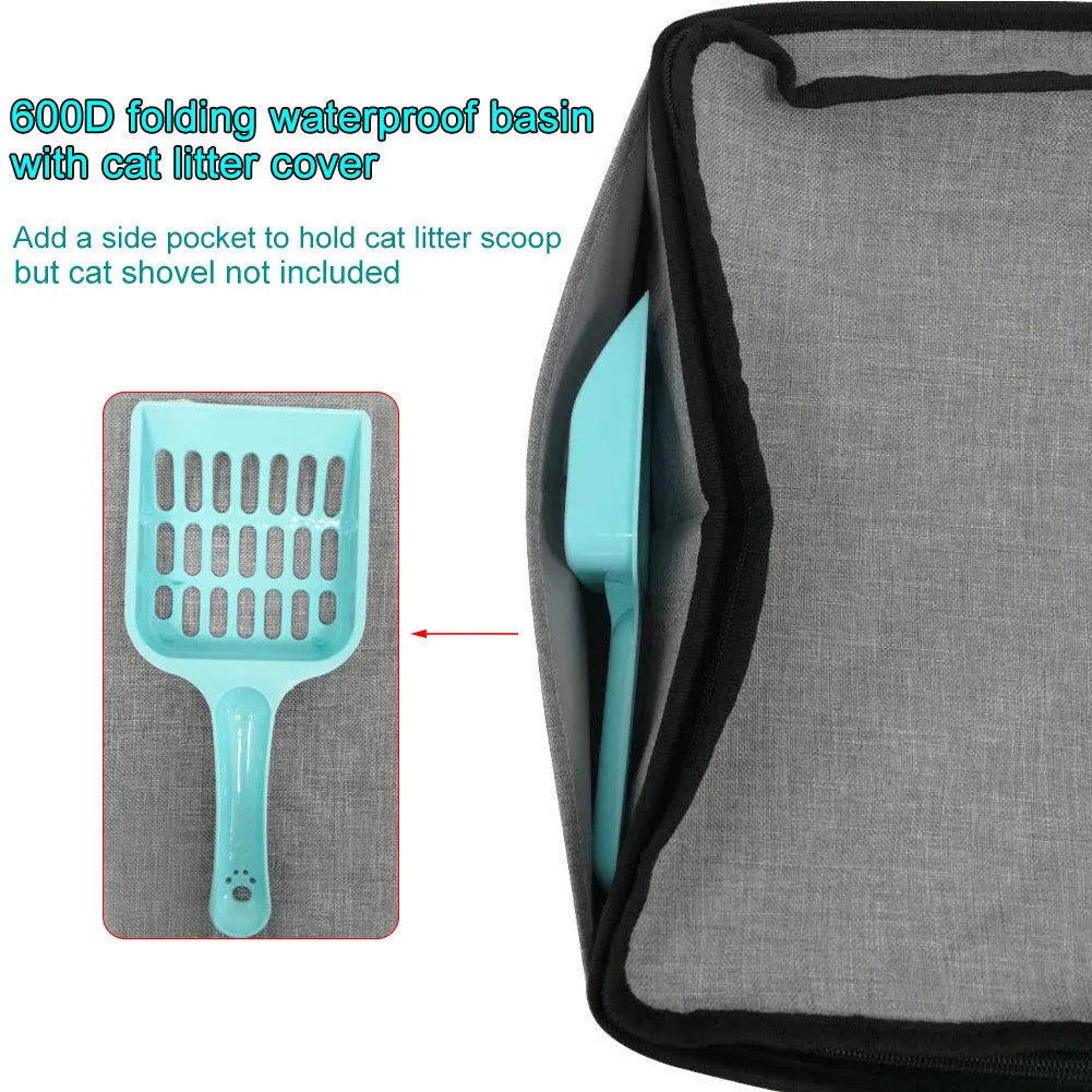 Foldable waterproof cat litter basin with lid in Grey, medium size 45x35x12.5 cm