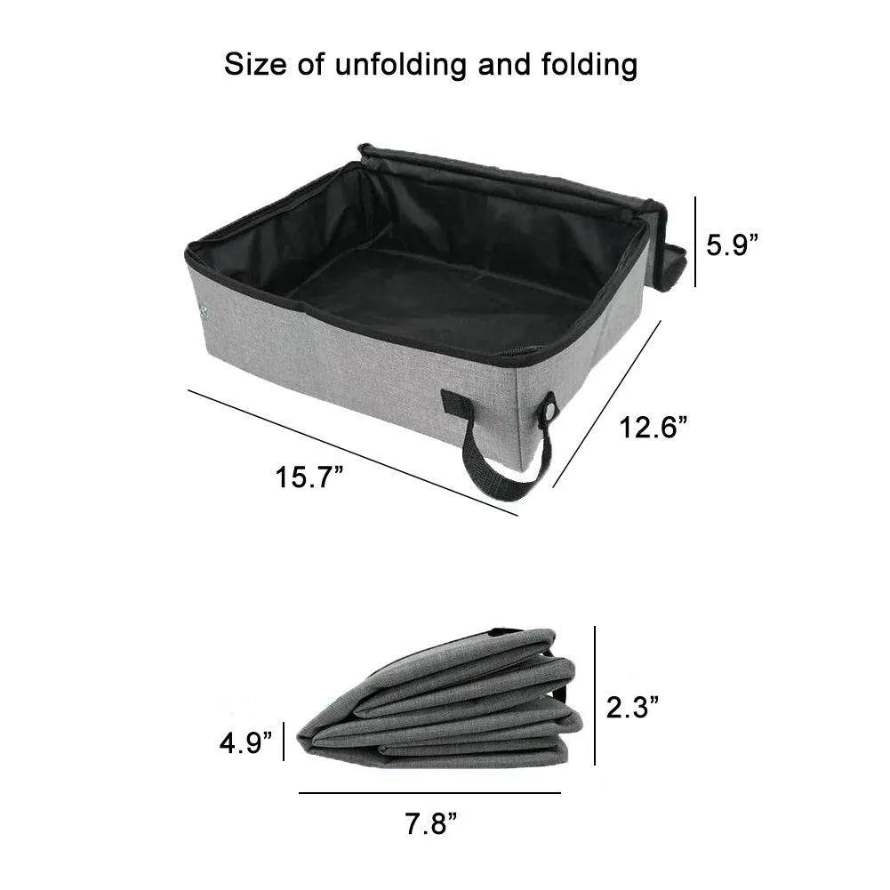 Foldable waterproof cat litter basin with lid in Grey, medium size 45x35x12.5 cm