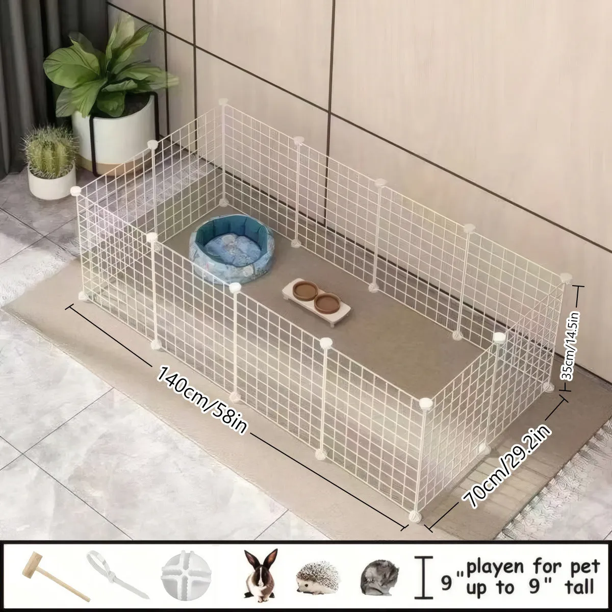 11-piece small dog indoor fence cage with door and modular iron wire panels in white