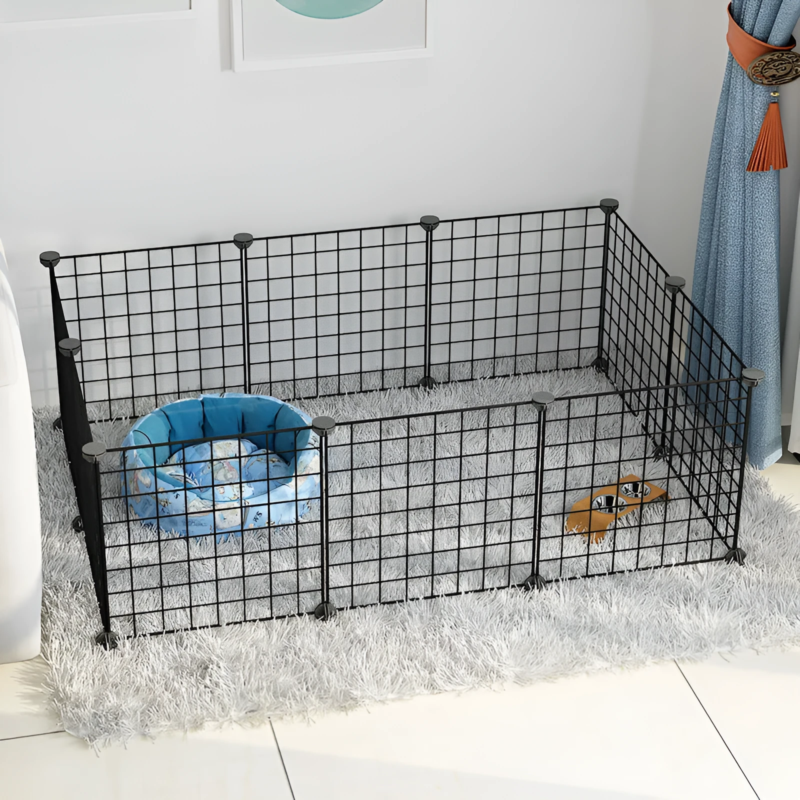 11-piece small dog indoor fence cage with door and modular iron wire panels in white