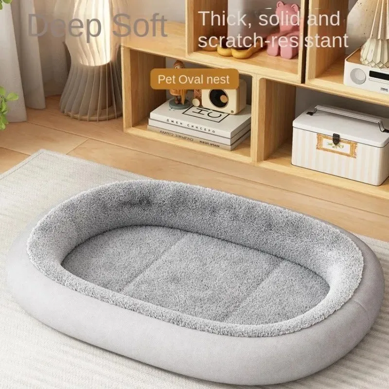 Thickened winter dog kennel house for small medium pets in grey colour, showing removable cushion and waterproof fabric.