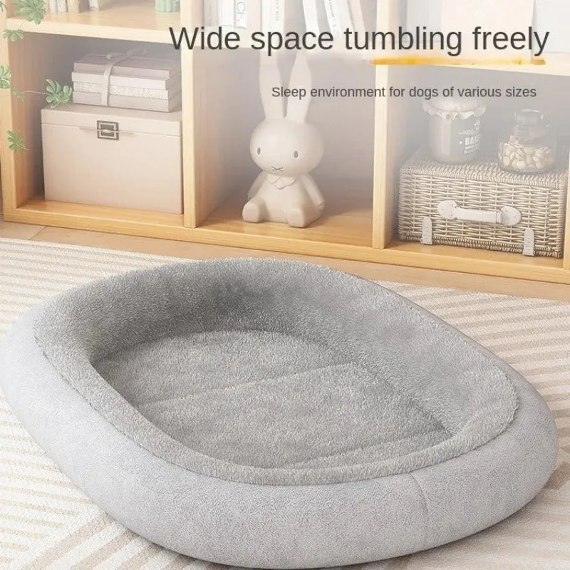 Thickened winter dog kennel house for small medium pets in grey colour, showing removable cushion and waterproof fabric.