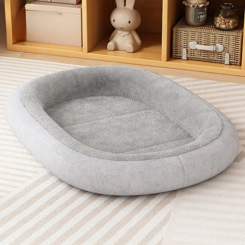 Thickened winter dog kennel house for small medium pets in grey colour, showing removable cushion and waterproof fabric.