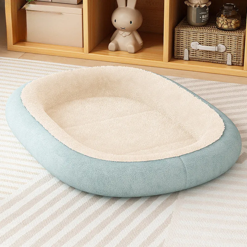 Thickened winter dog kennel house for small medium pets in grey colour, showing removable cushion and waterproof fabric.