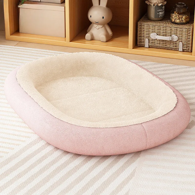 Thickened winter dog kennel house for small medium pets in grey colour, showing removable cushion and waterproof fabric.
