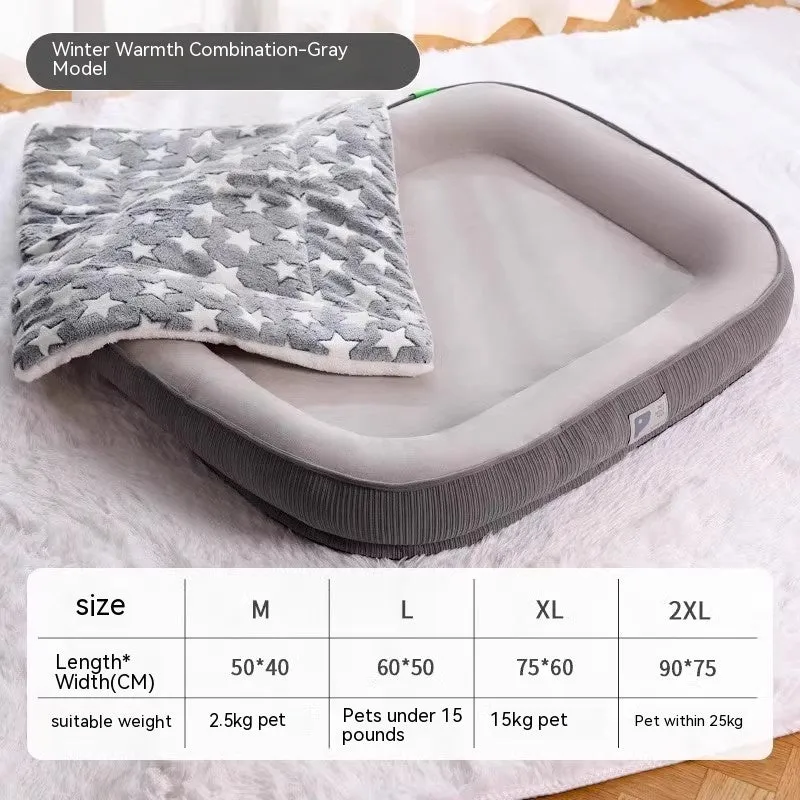 Home winter warm plush dog bed in light grey with deep nest shape and raised rim