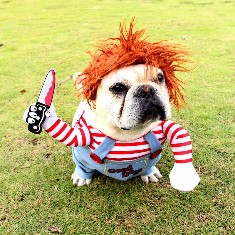 Dagger pattern polyester dog cat costume in Fatal Doll colour for Halloween