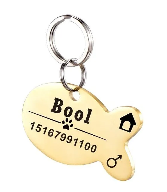 Personalised stainless steel pet ID tag with natural zircon chain in silver, showing style option A.
