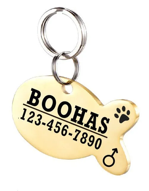 Personalised stainless steel pet ID tag with natural zircon chain in silver, showing style option A.