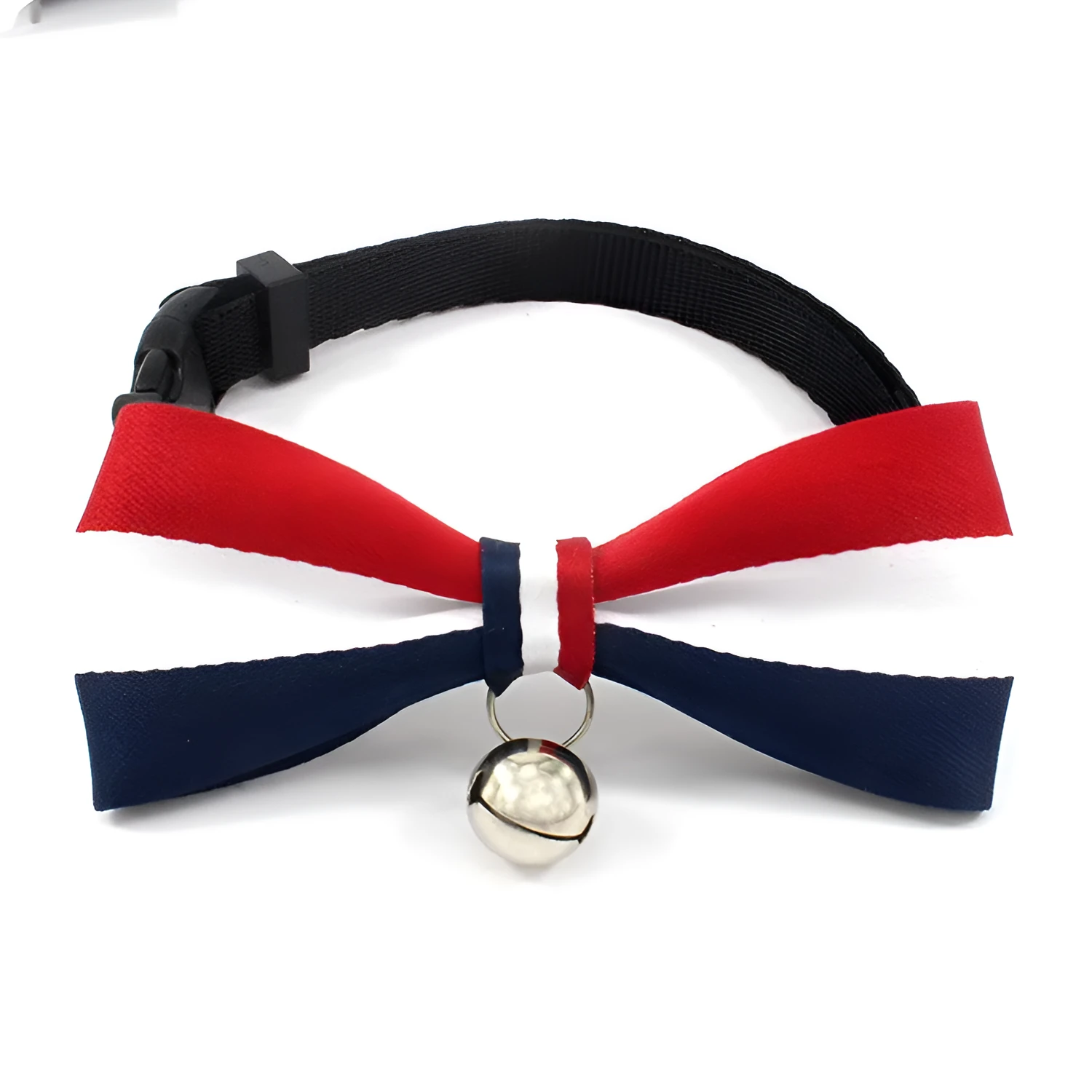 Nylon cat collar with bell in monochrome pattern on a light background