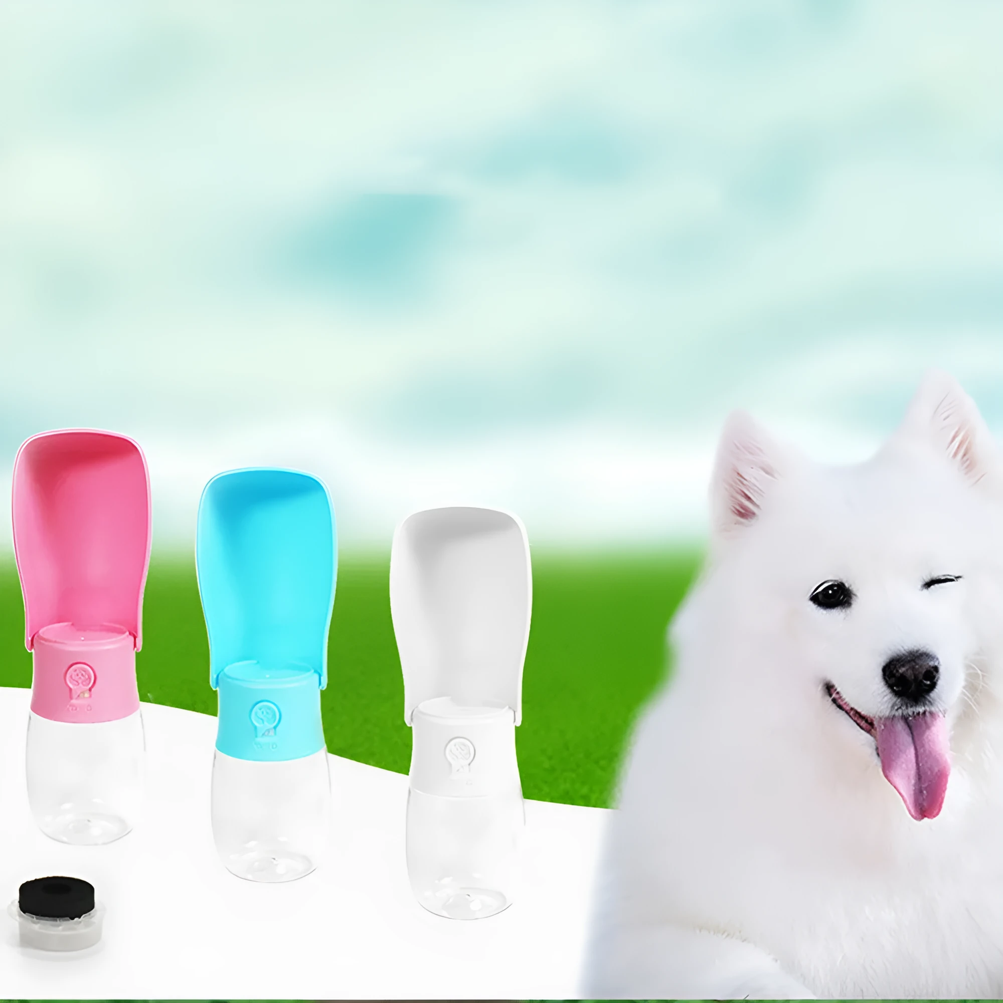 Pet folding water bottle 280ml in Blue, Pink, and White with compact design