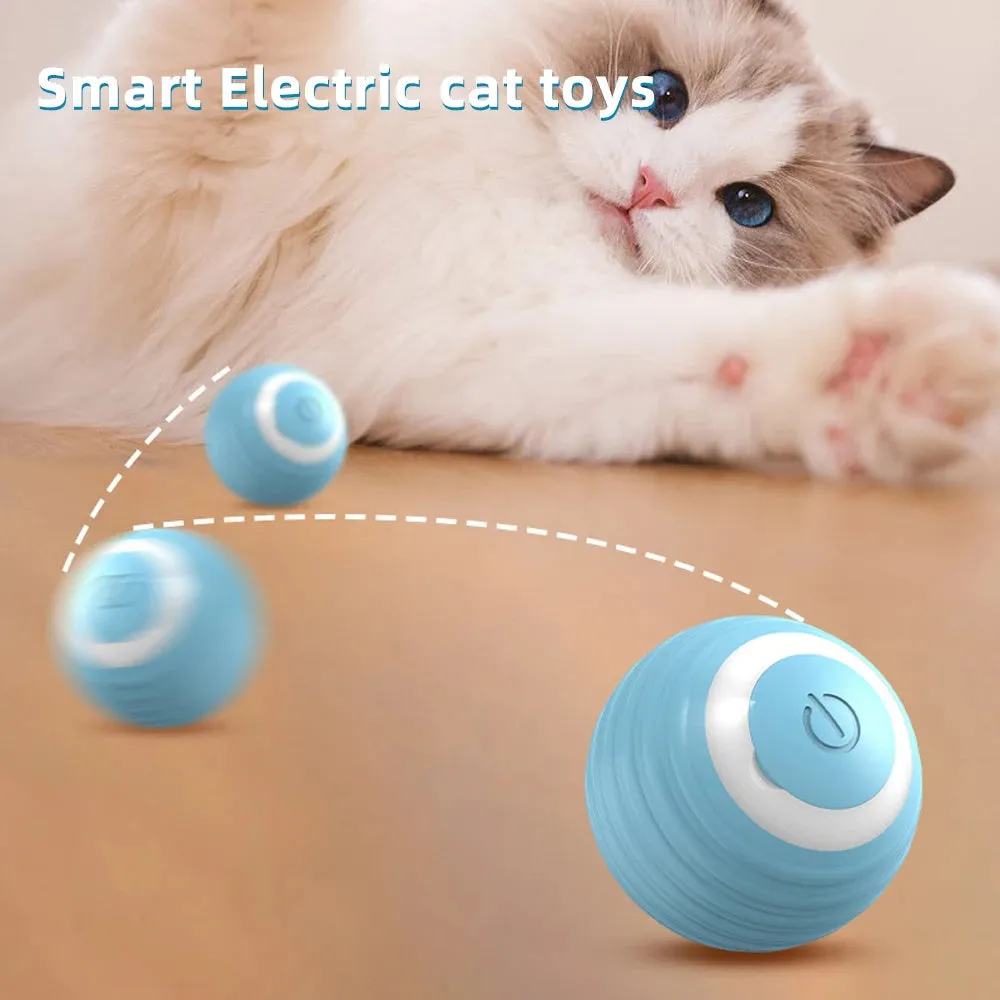 Cat interactive ball 43mm blue silicone wrap automatic rolling toy with intelligent mode