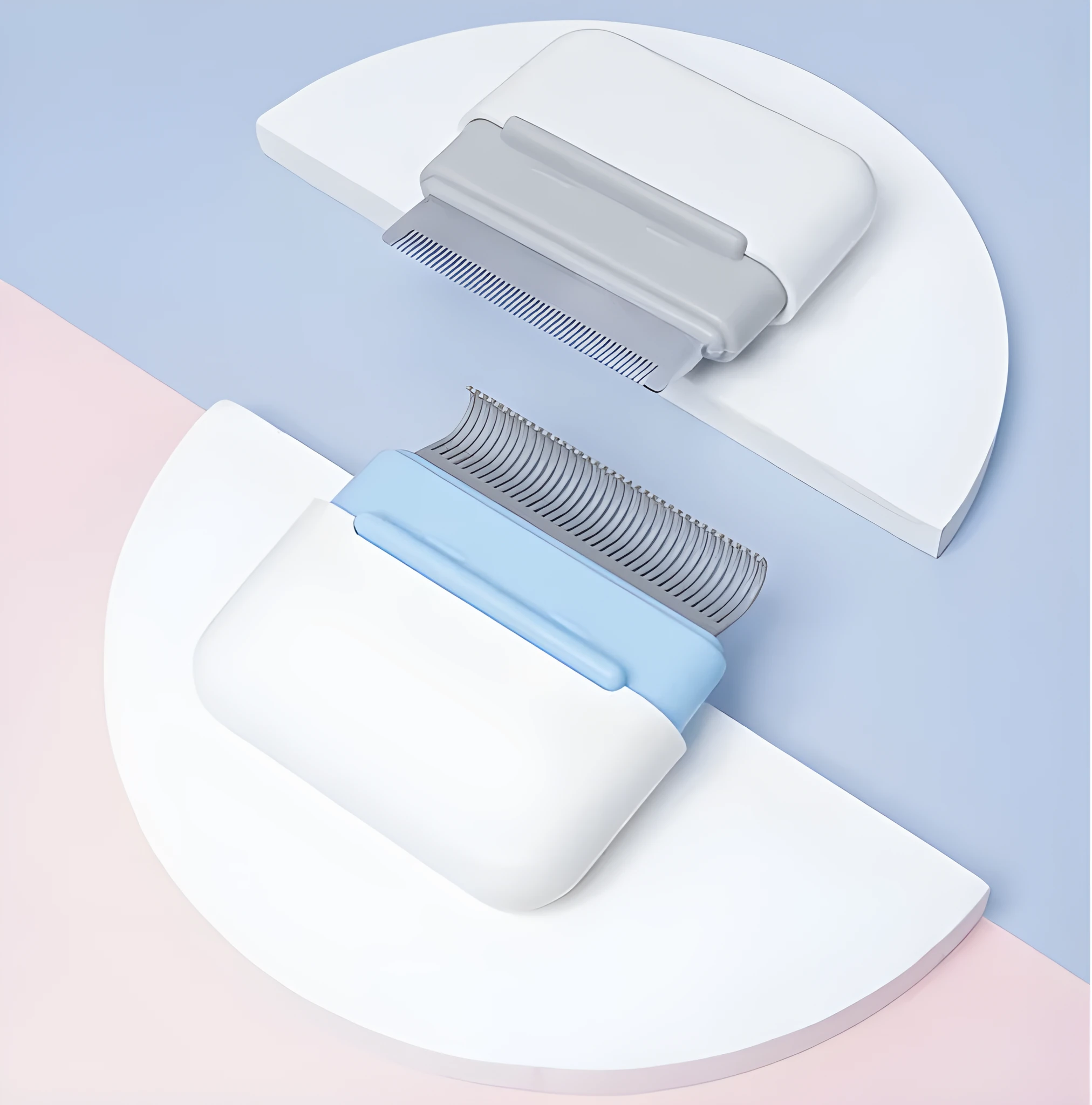 Cat hair comb plastic grooming tool to remove floating fur available in multiple colours