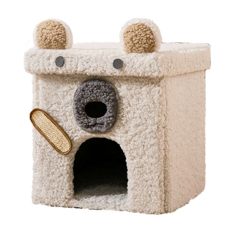 Foldable stool doghouse for small dogs, 35x35cm, with removable washable Teddy velvet cover in green dinosaur colour