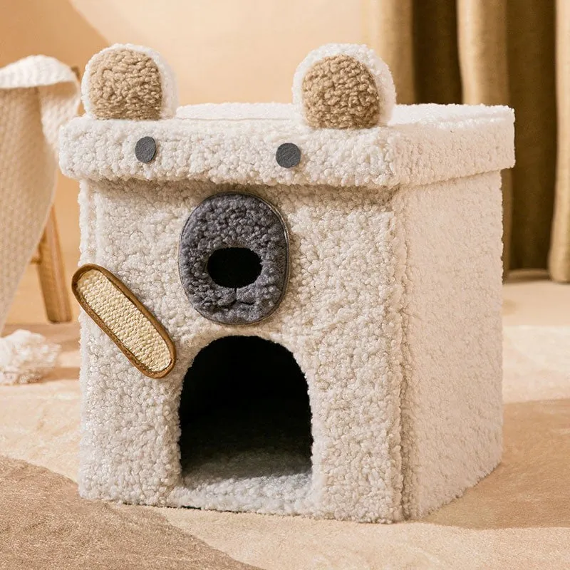 Foldable stool doghouse for small dogs, 35x35cm, with removable washable Teddy velvet cover in green dinosaur colour