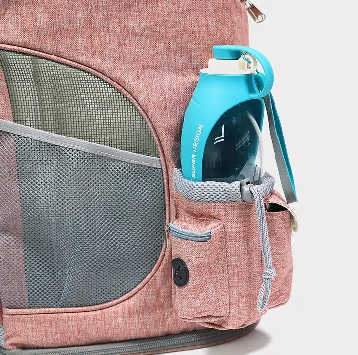 Portable pet carrying bag for small dogs and cats made from cationic linen in grey