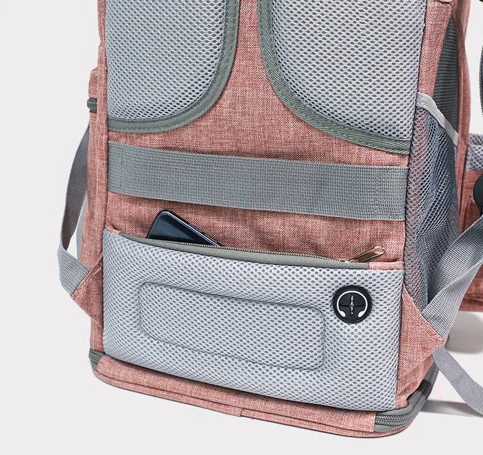 Portable pet carrying bag for small dogs and cats made from cationic linen in grey