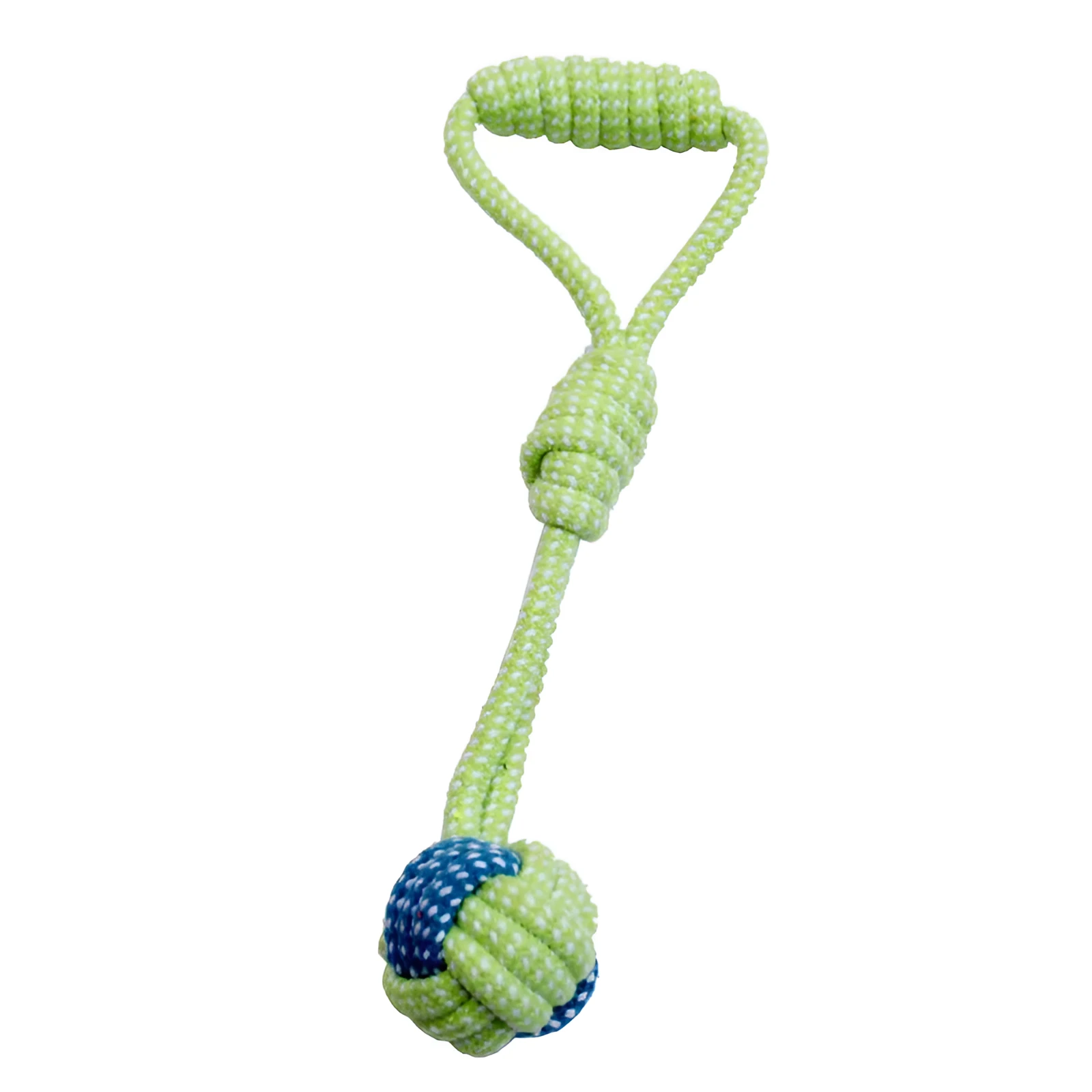 Hand woven cotton rope dog knot toy in vibrant colour set for interactive play