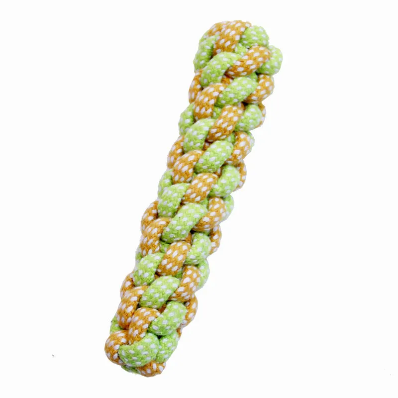 Hand woven cotton rope dog knot toy in vibrant colour set for interactive play