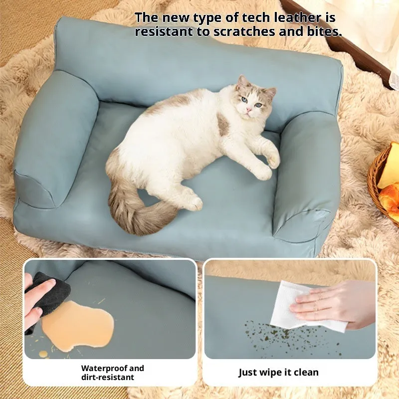 Orange PU leather waterproof pet sofa bed with four size options small to extra large