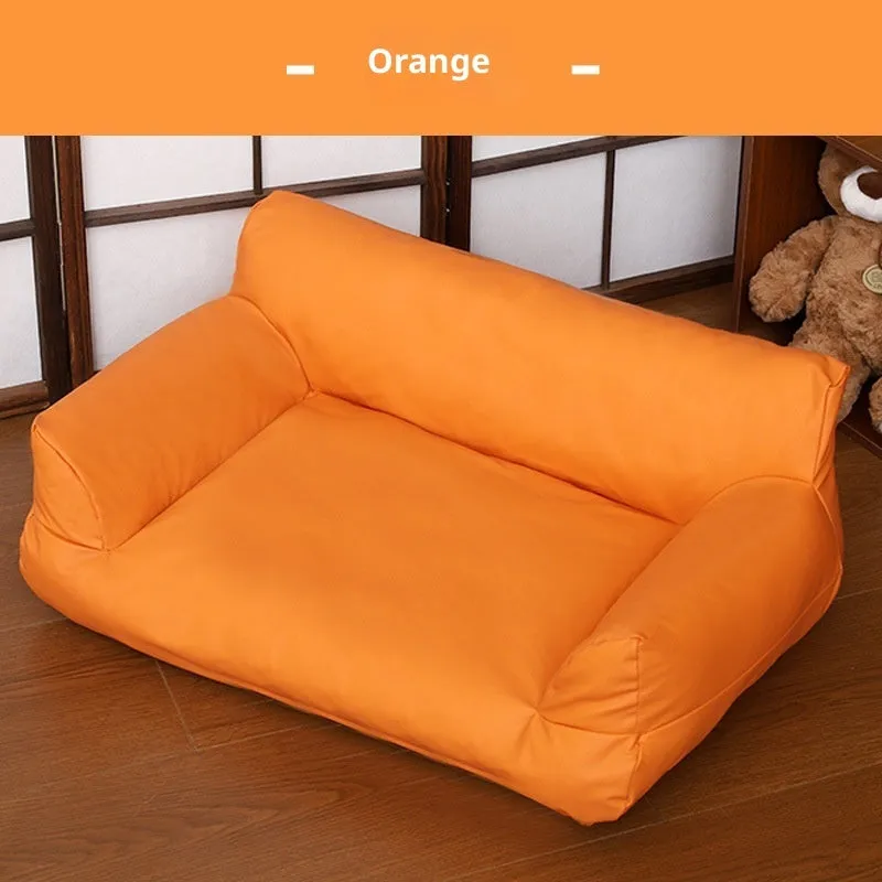 Orange PU leather waterproof pet sofa bed with four size options small to extra large
