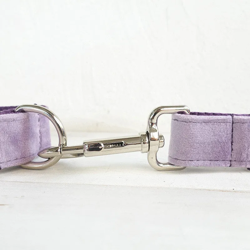 MUTTCO drawstring traction belt set in light purple thick velvet for dogs with matching collar leash and tie