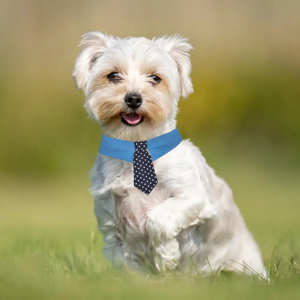 Denim dog collar with star pattern bow tie adjustable for weddings and formal events