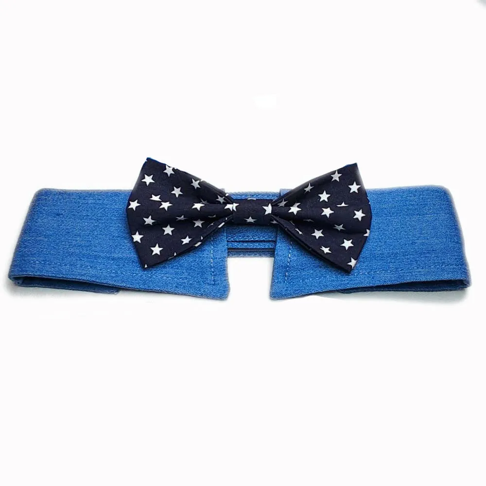 Denim dog collar with star pattern bow tie adjustable for weddings and formal events