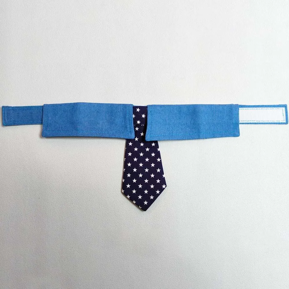 Denim dog collar with star pattern bow tie adjustable for weddings and formal events
